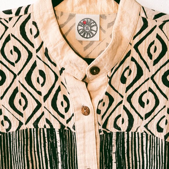 Vintage 80s/90s Produce Company Tribal/Geometric Button-Down w/ Mandarin Collar - Picture 3 of 4